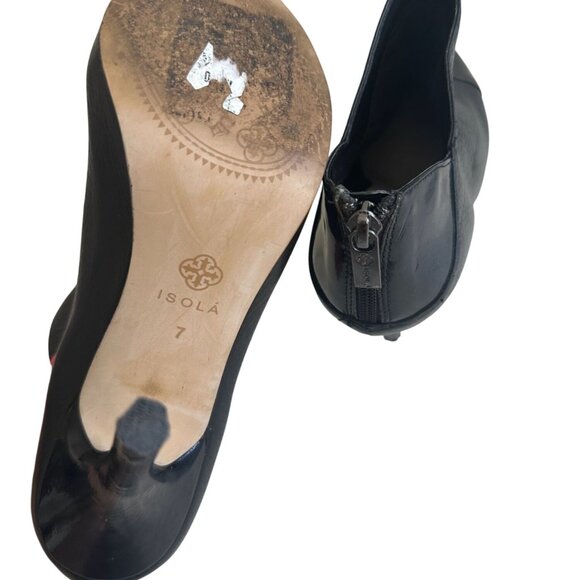 ISOLA Black Pebble Leather Heels Booties Ankle Boots Size 7 - Picture 8 of 8